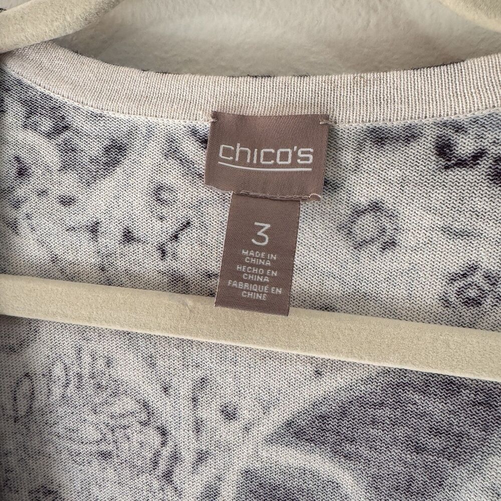 Chico's Cardigan Sweater 3 / XL Paisley Long Sleeve Purple Blue Cotton Knit - Picture 5 of 10